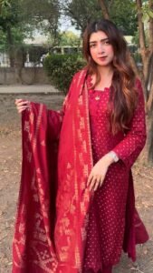 Maroon Jacquard 3 Pc (Unstitiched)