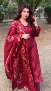 Maroon Jacquard 3 Pc (Unstitiched) - Image 2